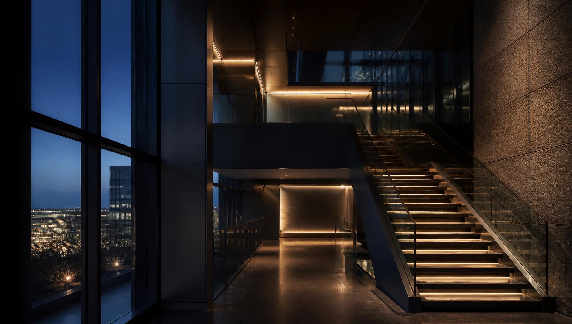 Contemporary corporate interior in low evening light