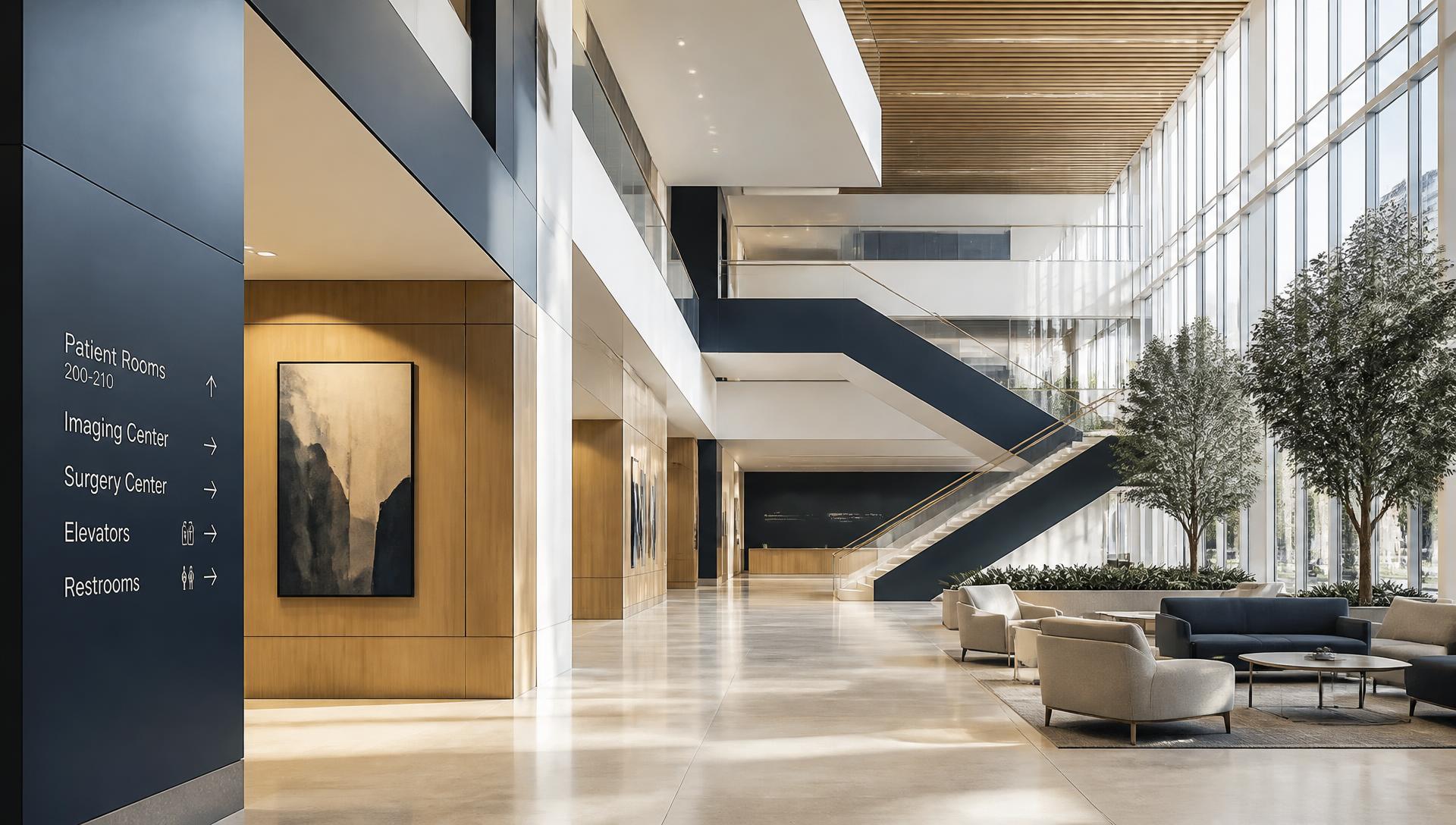 Daylit atrium of a contemporary healthcare building