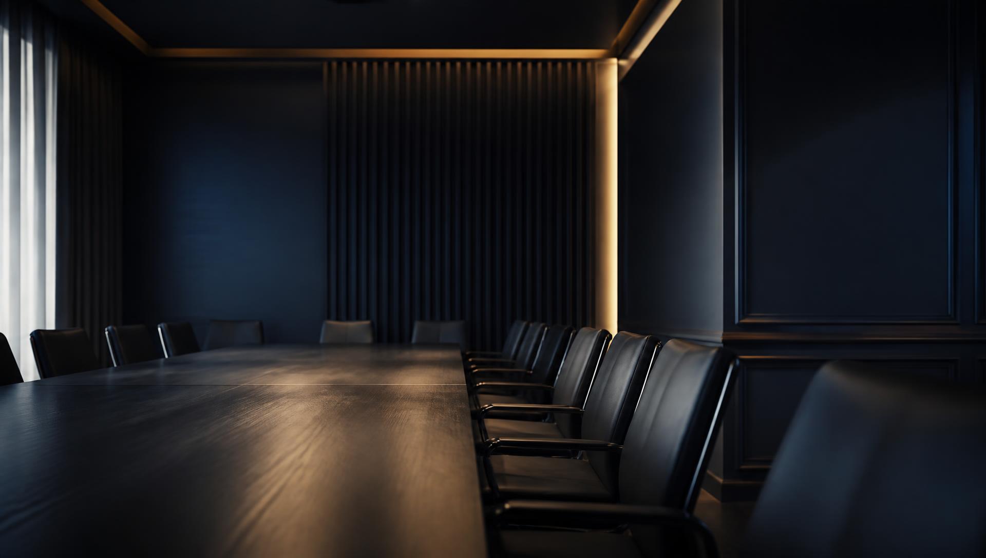 Abstract view of a quiet contemporary meeting room in low light